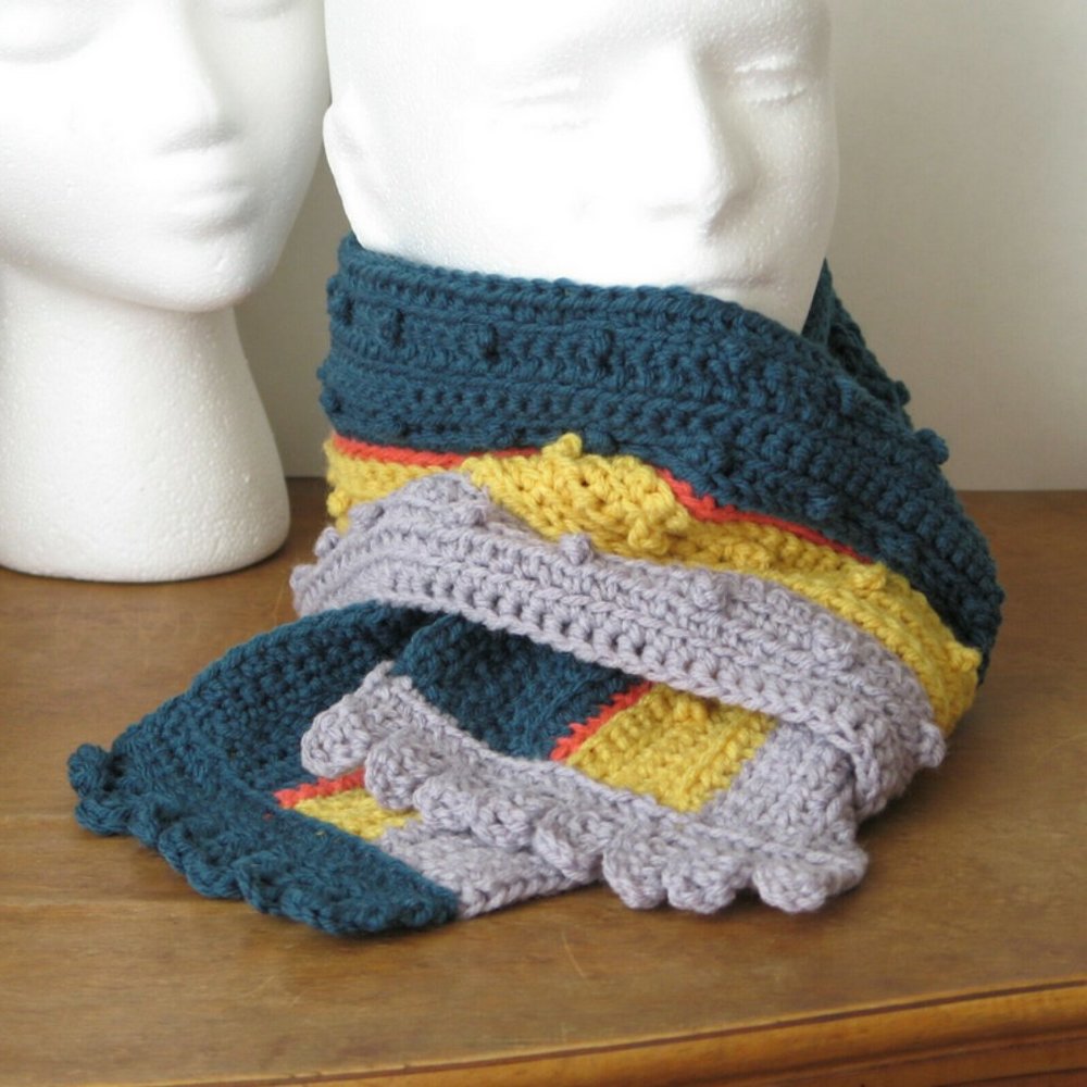 Long Striped Scarf yellow teal gray OOAK men women